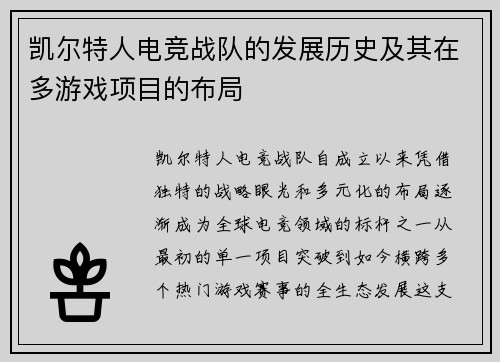 凯尔特人电竞战队的发展历史及其在多游戏项目的布局